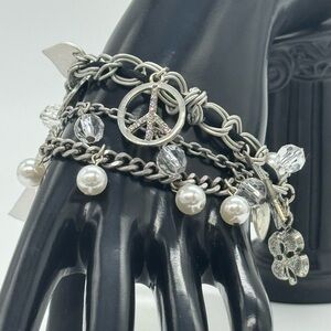 Aeropostale Silver Gunmetal Tone multi Strand Charm Bracelet